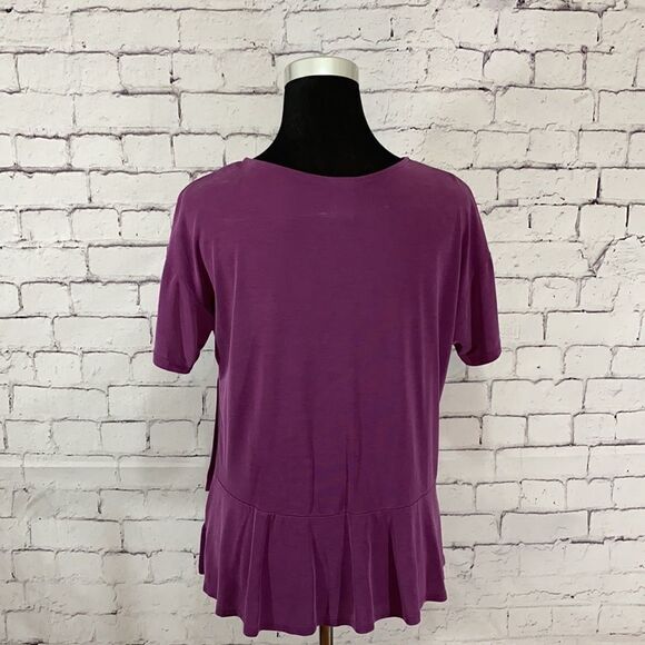 Double Ruffle Asymmetrical Hem Top/ Purple - Picture 3 of 10